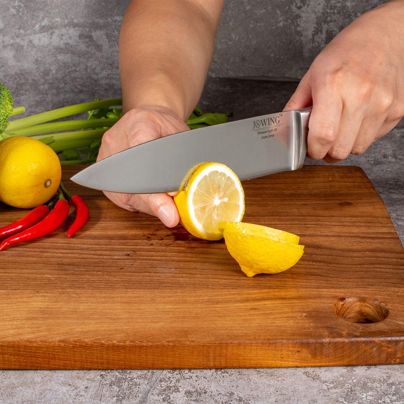 JXWING Professional 15-Piece German High Carbon Stainless Steel Kitchen Knife Set, Ocean Series Premium Forged Full Tang Chef Knives Set with Rubber Wood Block, Red - Image 5